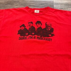 Vintage 90s Alore Sure Im A Marxist‎ Communism Red Men XL Graphic T-Shirt USA